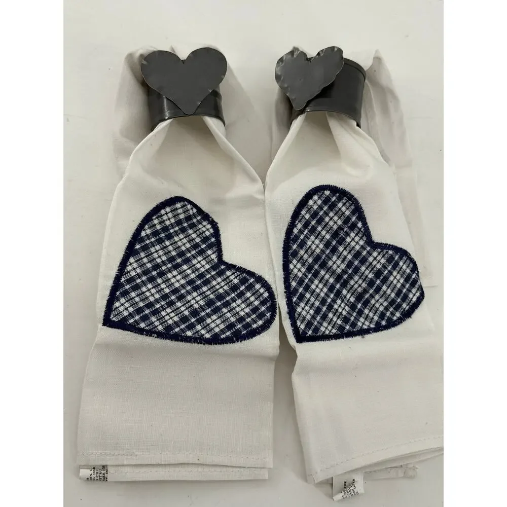 Heart Napkin Rings With Embroidered Heart Napkins Set Of 2 Farmhouse Country